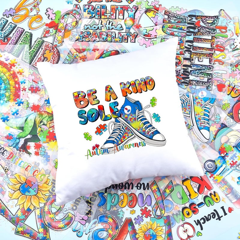 HTVSTD Autism Puzzle Iron on Transfers 32 Sheets DTF Transfers Ready to Press Rainbow Color Iron on Decals for T-Shirts Puzzles Heat Transfer Vinyl Be Kind Iron on Decals for DIY Patches Decals - Image 5